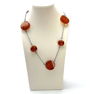 Vintage 1950s Amber Lucite Disc Necklace — Blackened Chain — MCM — EUC